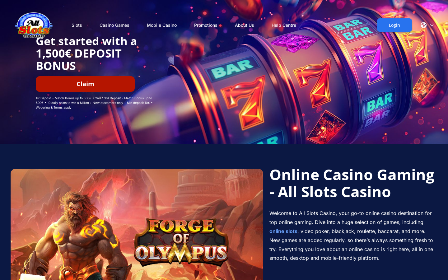All Slots Casino homepage