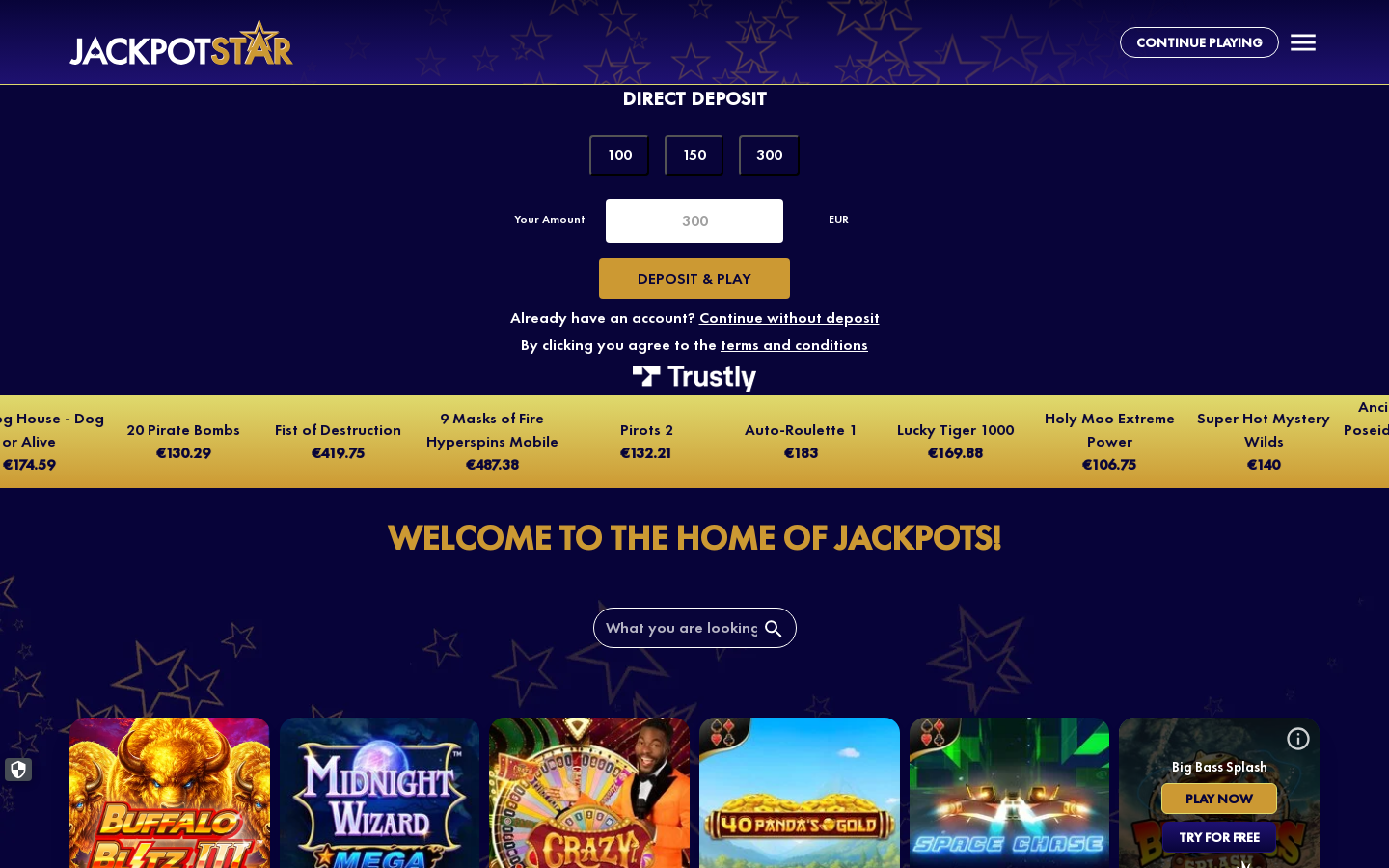 Jackpotstar homepage