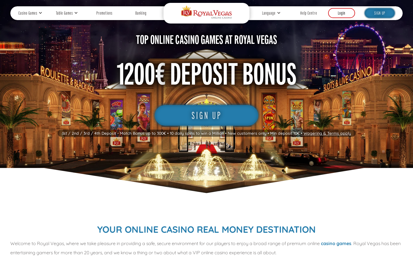 Royal Vegas homepage