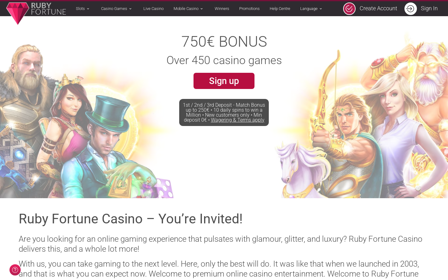 Ruby Fortune homepage