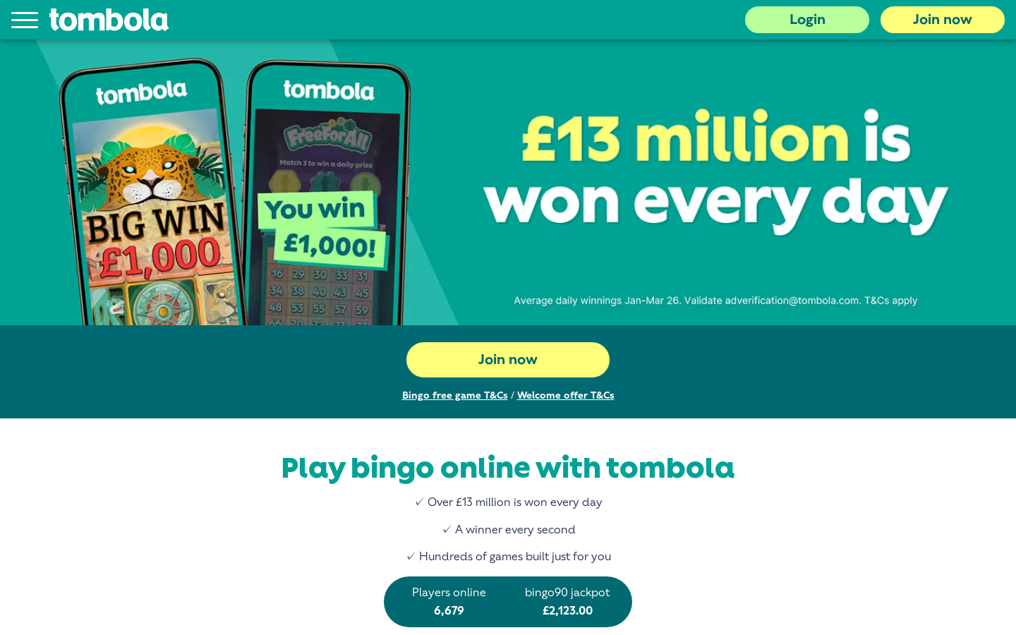 Tombola homepage